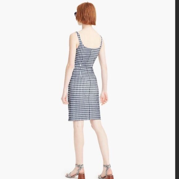 NWT J Crew Sleeveless Mini Dress in Stretch Gingham Navy Blue/White Size 6 - Picture 2 of 8